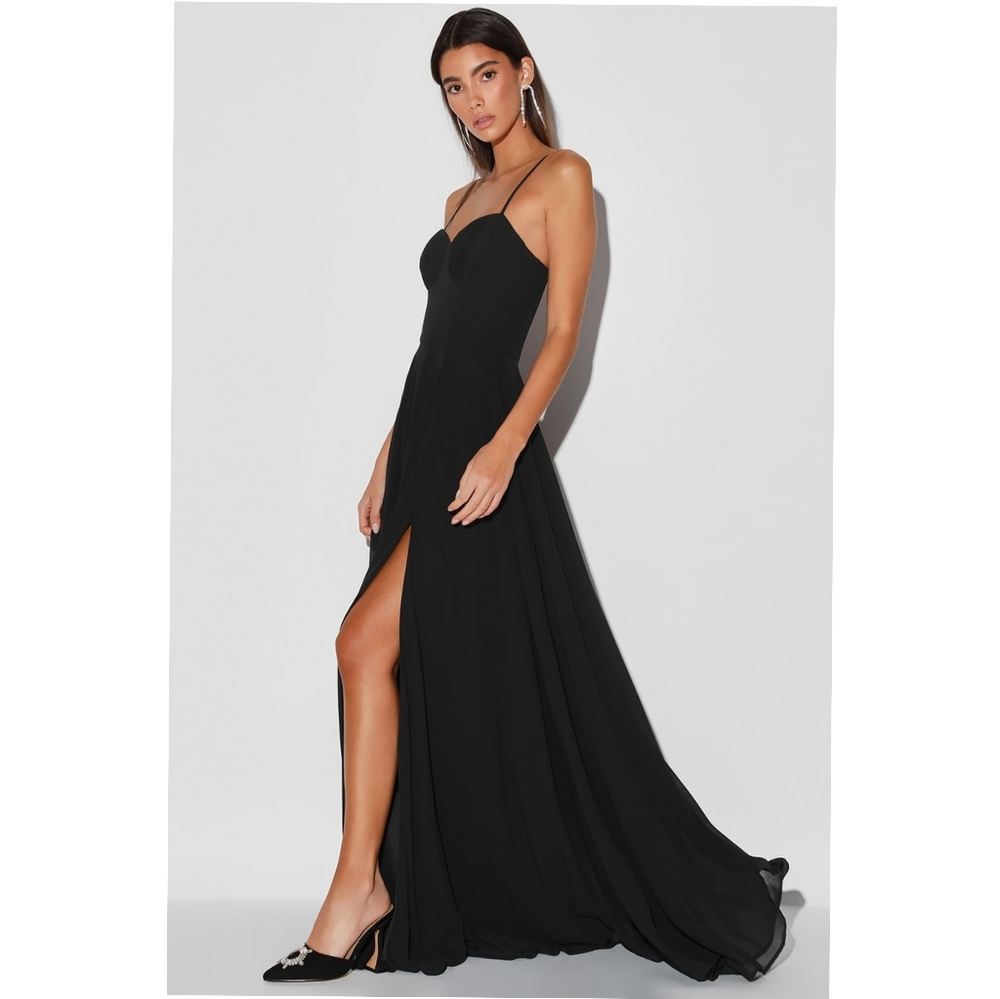 Nwtg Lulu’s Cause for Commotion Black Pleated Bustier Maxi Dress Size L